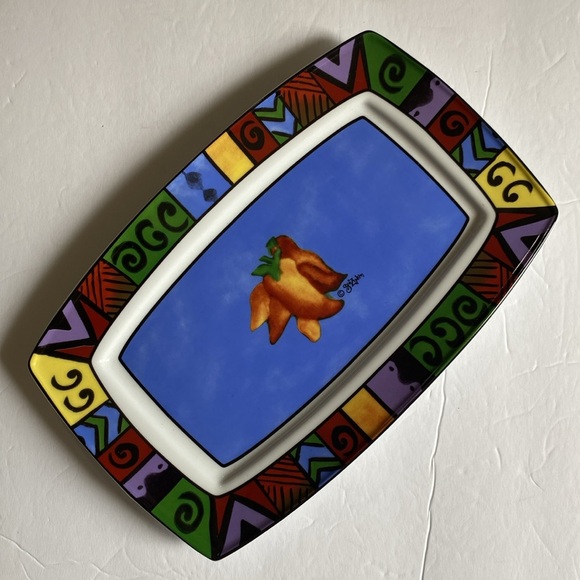 🌹Sue Zipkin rectangular ceramic serving platter, Mosaic trim, Hot peppers 7x11” - Picture 14 of 14